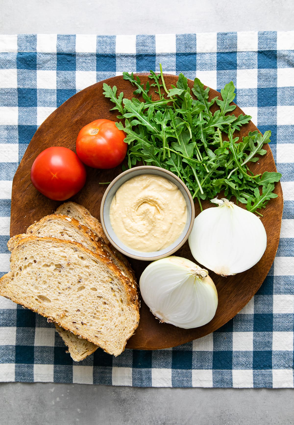 top down view of ingredients used to make the best grilled hummus sandwiches.