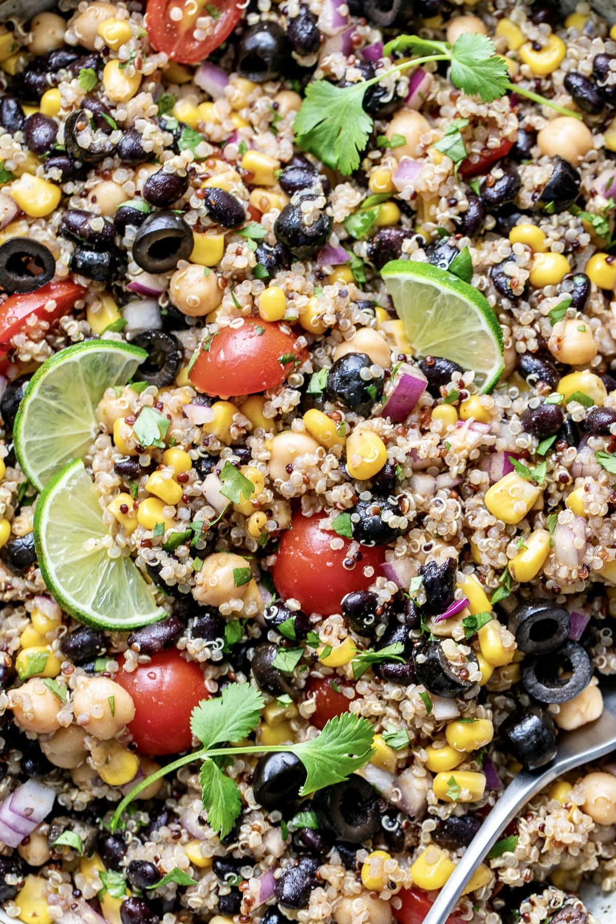 up close view of southwest quinoa salad.