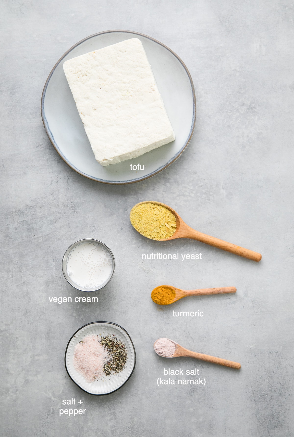 top down view showing the ingredients used to make classic tofu scramble.