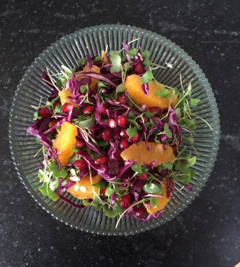 Cabbage and Microgreen Salad with Citrus and Pomegranate Seeds