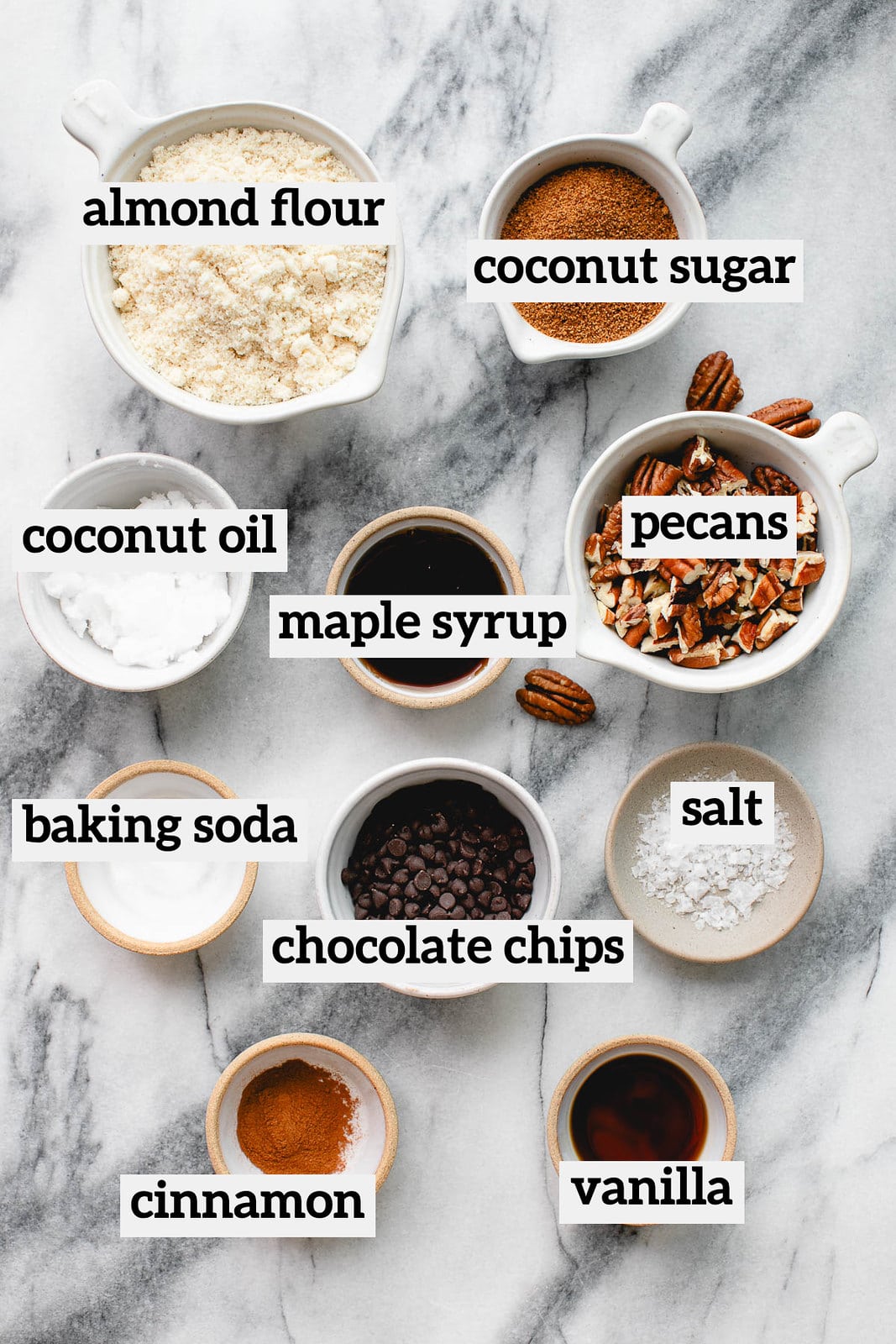 top down view of ingredients used to make gluten free pecan sandies.