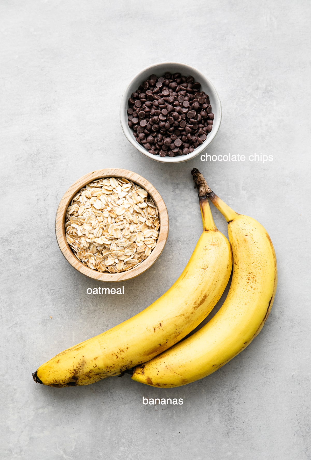 top down view of ingredients used to make healthy 3 ingredient banana oatmeal cookies.