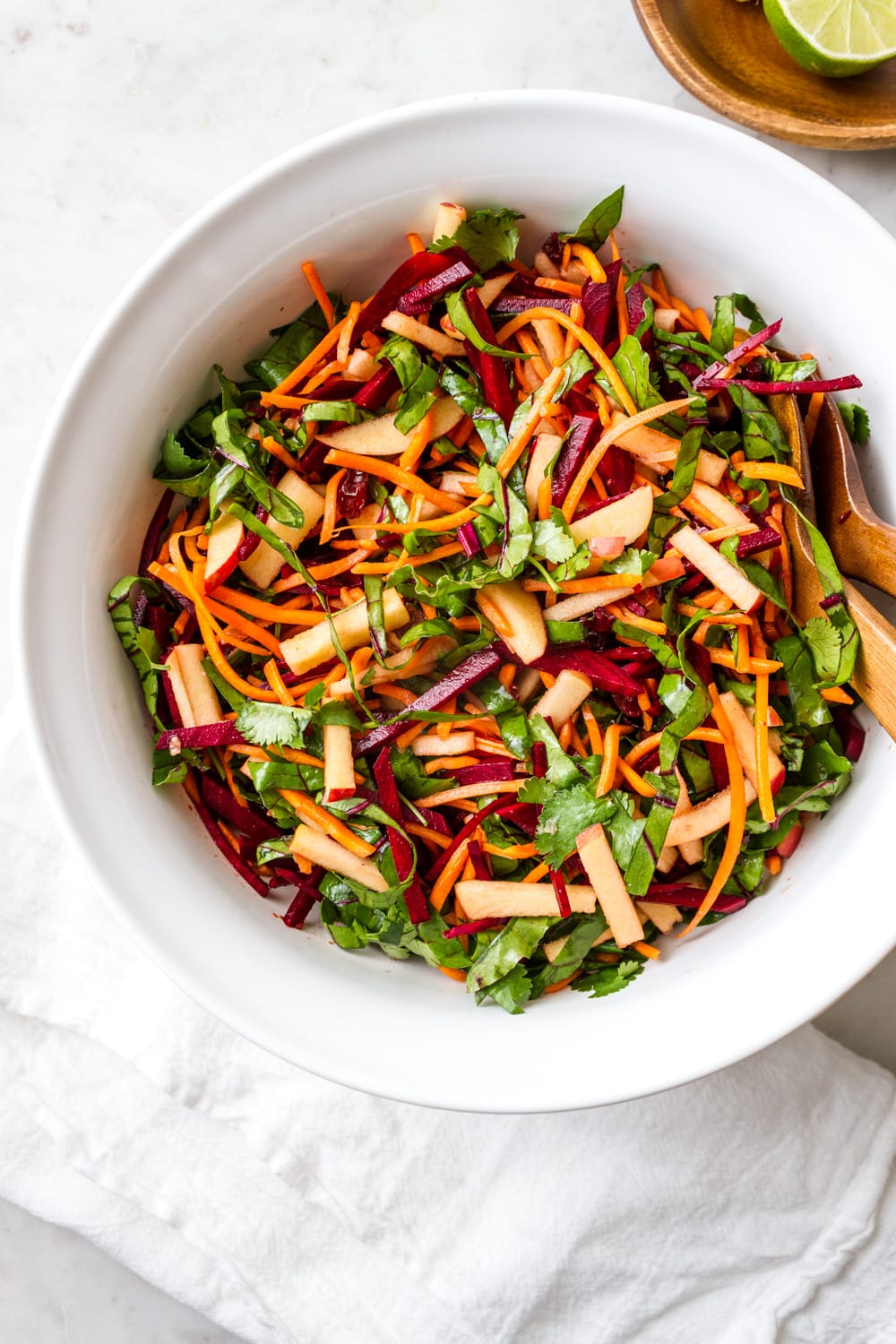 top down view of freshly make detox salad in a bowl.