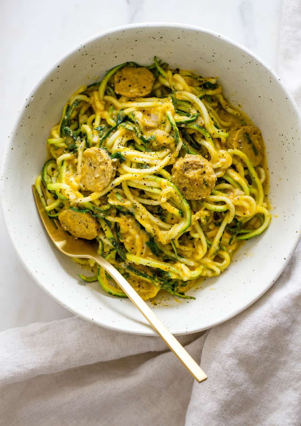 quick-n-healthy-creamy-pumpkin-sauce-kale-sausage-zucchini-noodles
