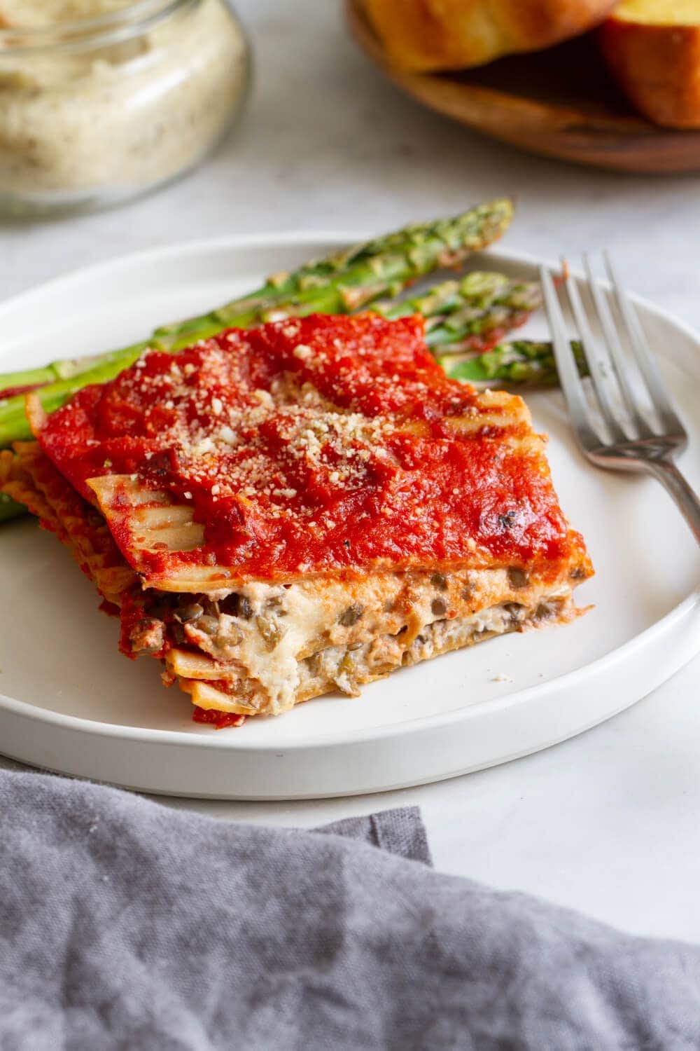 Simple Lentil Lasanga & Asparagus