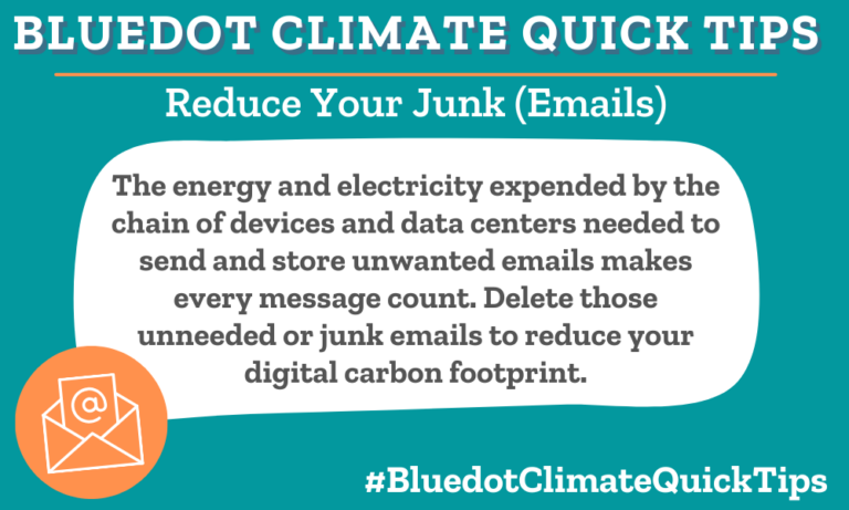 Climate Quick Tip: Reduce Your Junk (Emails) The energy and electricity expended by the chain of devices and data centers needed to send and store unwanted emails makes every message count. Delete those unneeded or junk emails to reduce your digital carbon footprint. By cleaning out your inbox and deleting unwanted emails, you can reduce your digital carbon footprint. And with Ecosia, you can plant a tree each time you log on.